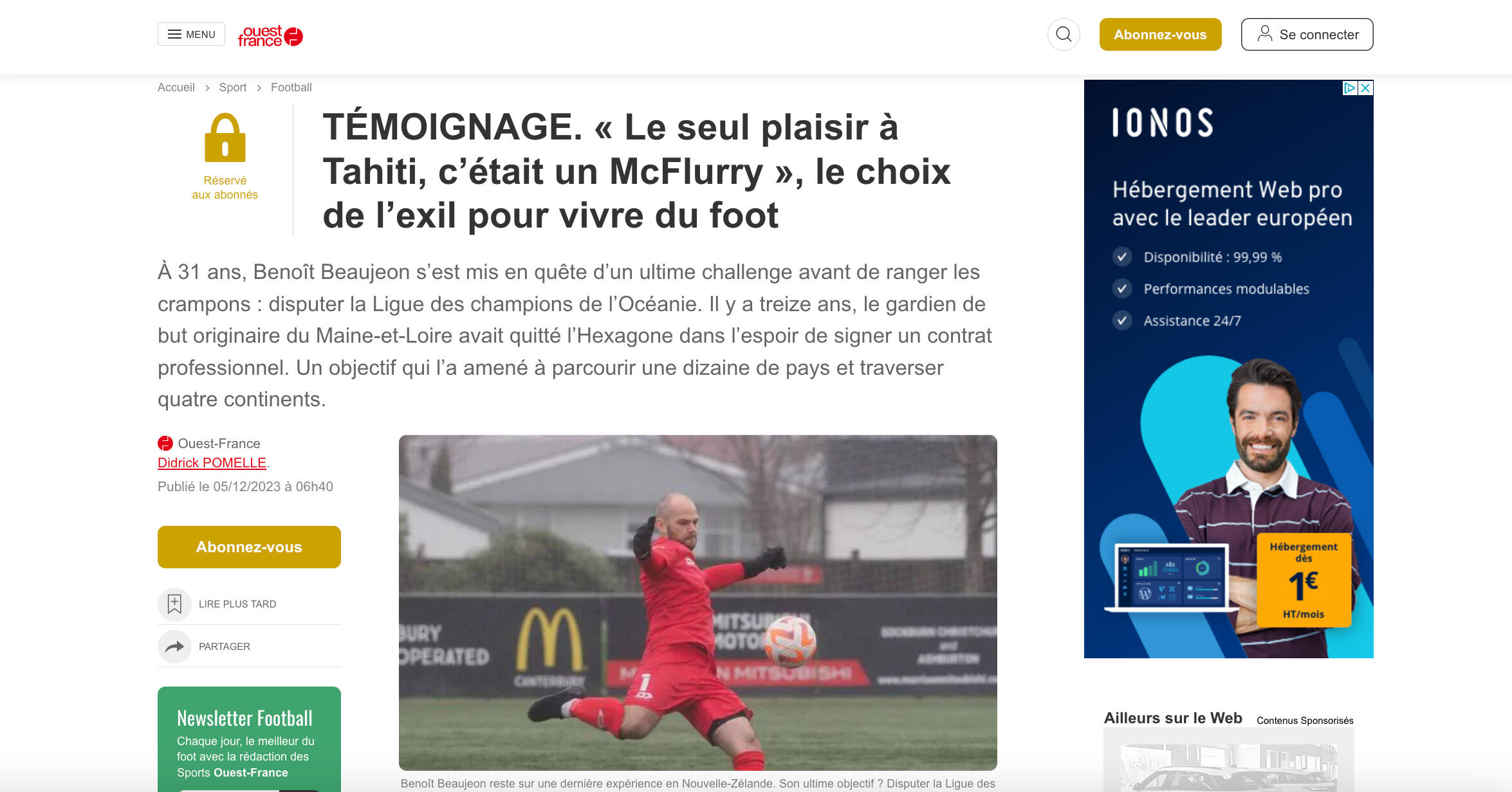 Ouest-France - Le choix de l'exil pour vivre du foot