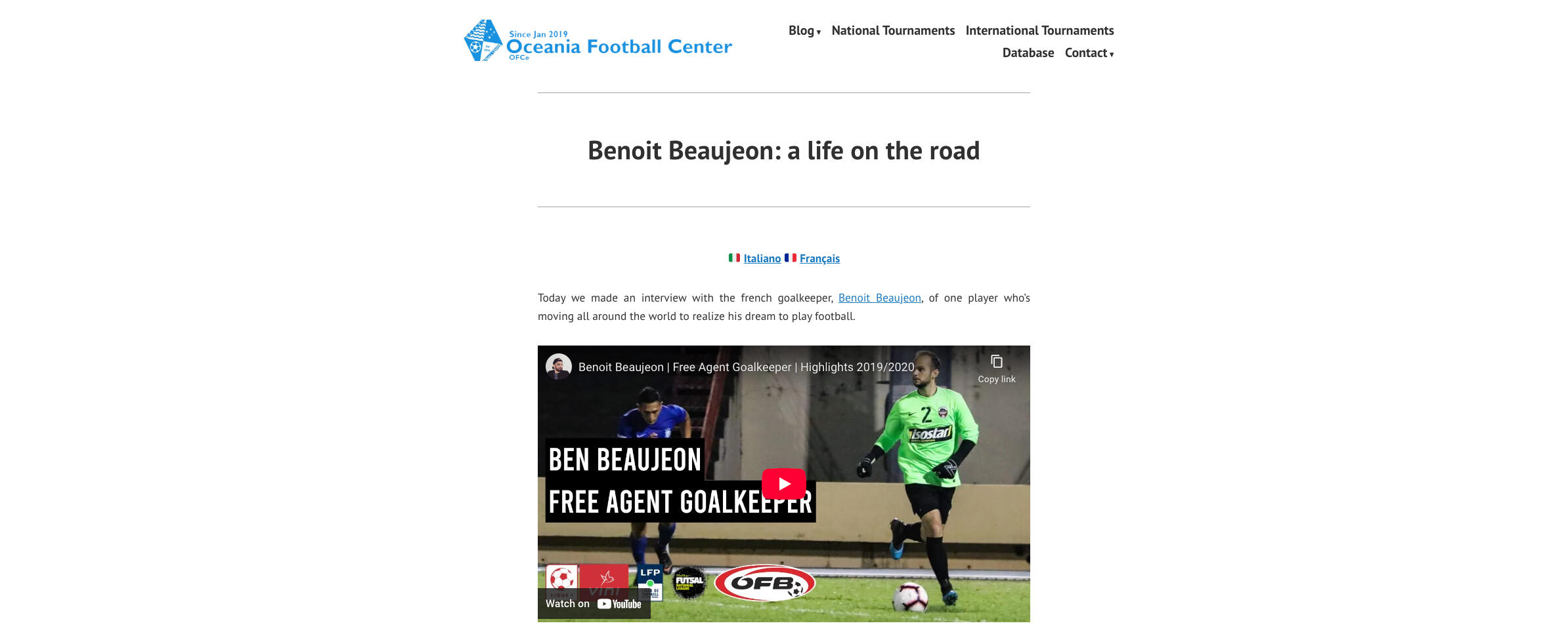 Oceania Football Center - Benoit Beaujeon : a life on the road